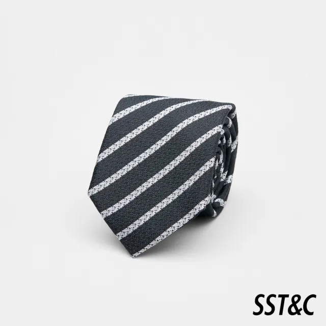 【SST&C】黑底銀白斜條紋窄版領帶7CM 00362502016(換季55折)
