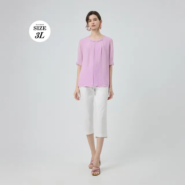 【ILEY 伊蕾】優雅五分袖上衣(淺紫；L-3L；1252181731)