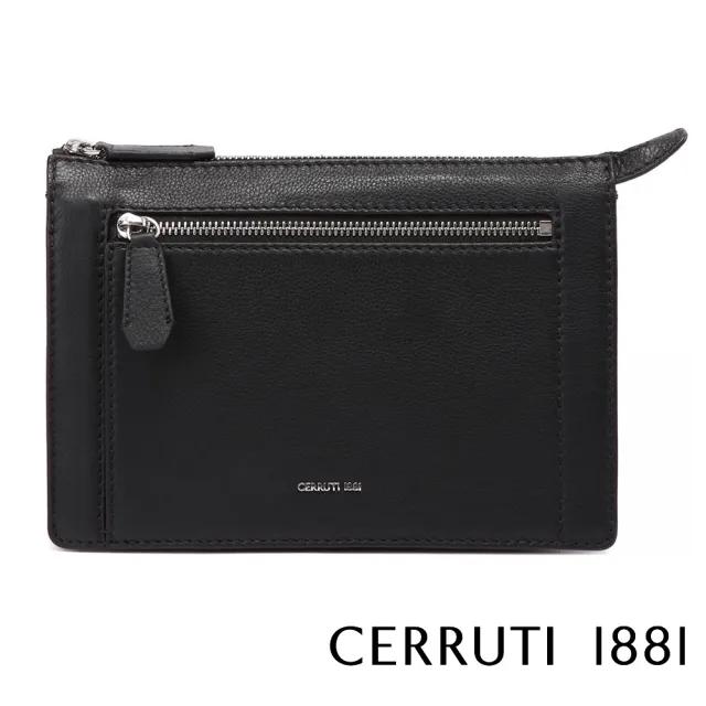 【Cerruti 1881】限量3折 義大利原裝進口 頂級小牛皮手拿包 全新專櫃展示品(黑色 CEMA03536M)
