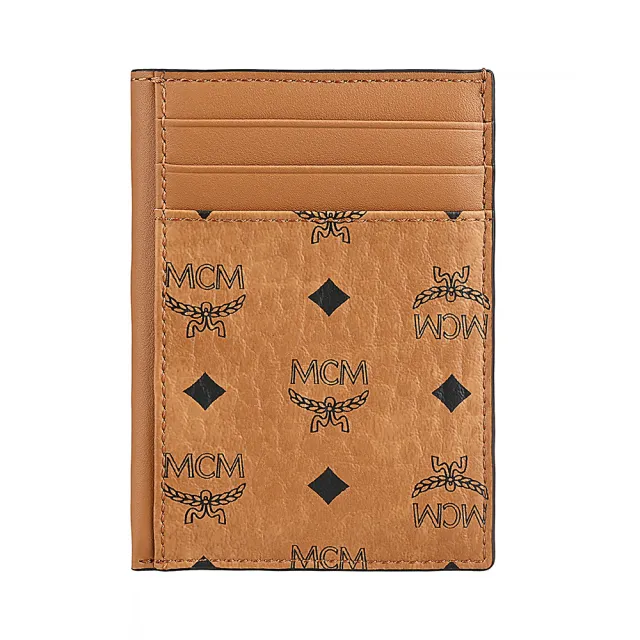 【MCM】MCM Visetos Original經典印花標誌圖案LOGO顆粒紋設計小牛皮6卡卡夾(白蘭地棕)