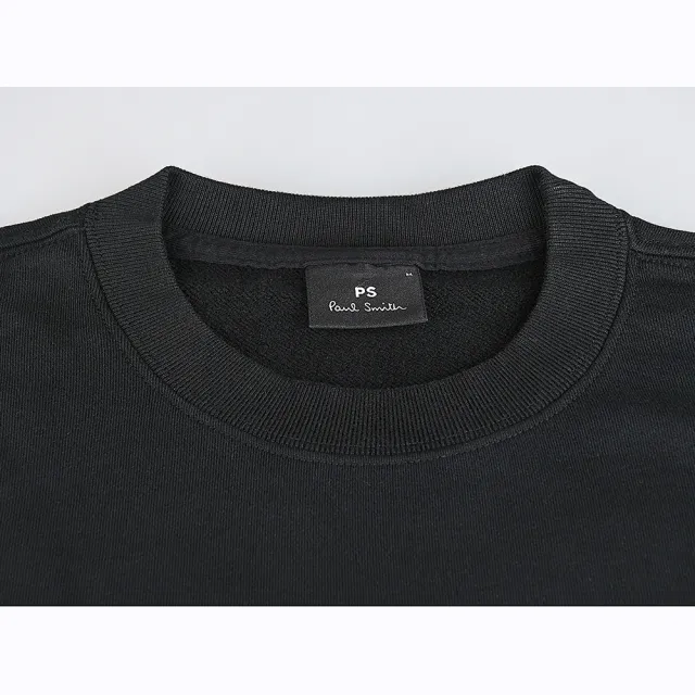 【Paul Smith】PAUL SMITH燙印藍綠字LOGO厚磅有機棉圓領長袖運動衫(男款/黑)