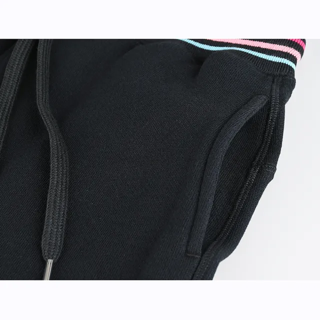 【Paul Smith】PAUL SMITH內印白字簽名LOGO純棉彩色條紋腰邊束帶休閒長褲(女款/黑)
