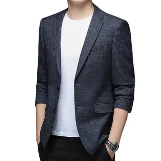 【米蘭精品】限時搶購 西裝外套休閒西服(針織彈力輕薄修身男外套74hg19)