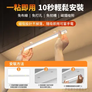 【伊德萊斯】LED磁吸人體感應燈 三檔調光 USB無線超薄 40cm(LED燈 小夜燈 櫥櫃燈條 樓道燈)
