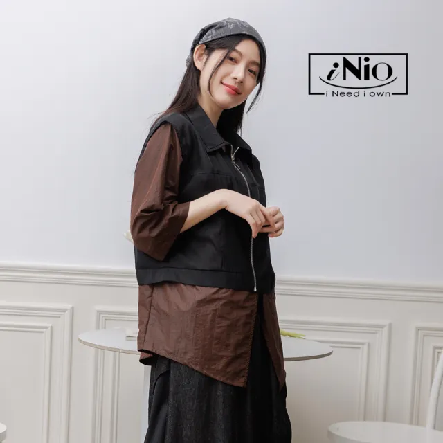 【iNio 衣著美學】短袖上衣 現貨 春夏新品 兩件式 拼接 五分袖上衣 襯衫外套(CEW1056)