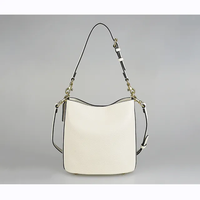【COACH】COACH Willow 19復古C字釦LOGO荔枝紋小牛皮釦式手提/肩背/斜背水桶包(粉筆白)