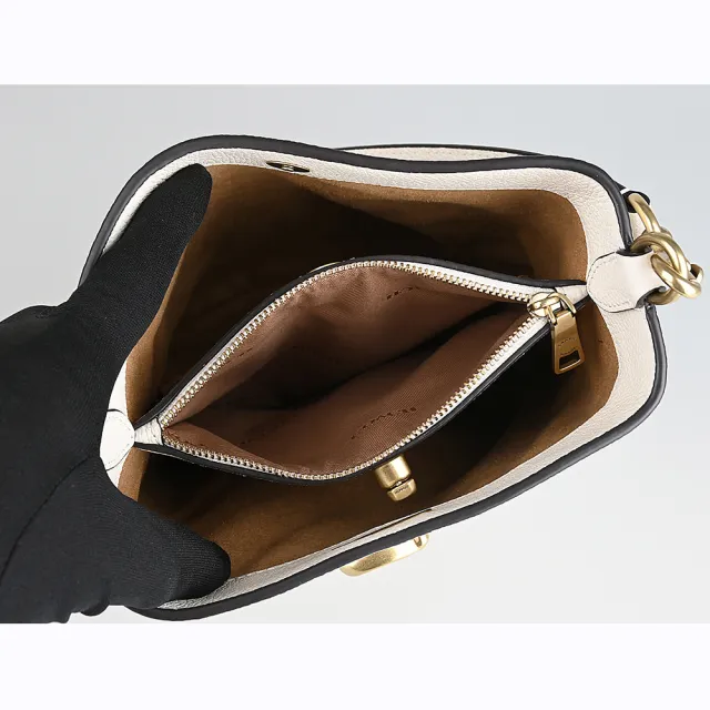 【COACH】COACH Willow 19復古C字釦LOGO荔枝紋小牛皮釦式手提/肩背/斜背水桶包(粉筆白)