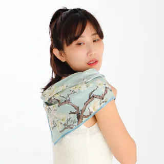 【BANNIES】法式蠶絲方巾｜玉蘭輕語(親膚 蠶絲 領巾 絲巾)