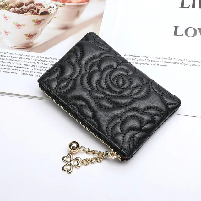 【VERTEX】羊皮山茶花壓紋質感零錢包-B