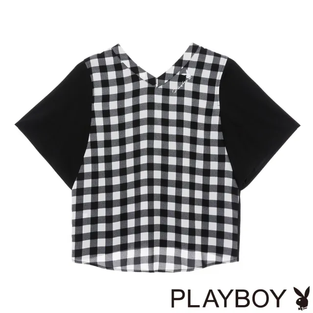 【PLAYBOY】雙面穿V領天絲緞面上衣(黑色)