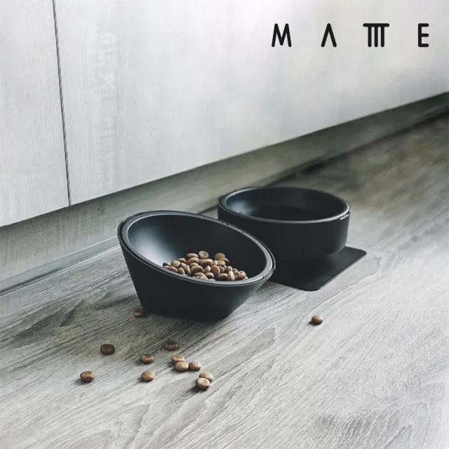 【MATTTE】RoLock 寵物不倒大口徑飼料斜食碗 250ml 不沾黑色(吸地耐撞/內外碗分離/不沾塗層)