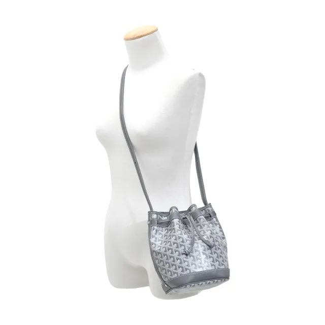 【GOYARD 高雅德】PEFLOT 經典塗料帆布束繩水桶包(小/灰)『entrupy安心購』
