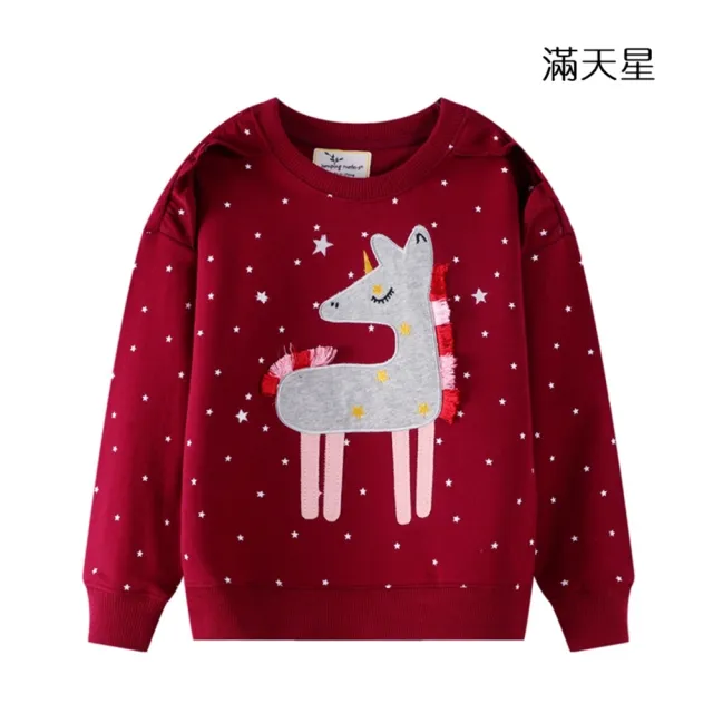 【橘魔法】酒紅獨角獸長袖上衣(聖誕服裝 聖誕節 耶誕 紅色 衛衣 薄長袖 女童 兒童 童裝)