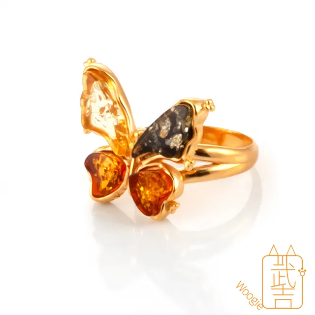 【Woogie武吉珠寶】琥珀設計師精品花珀蝴蝶戒指(多寶蝴蝶)