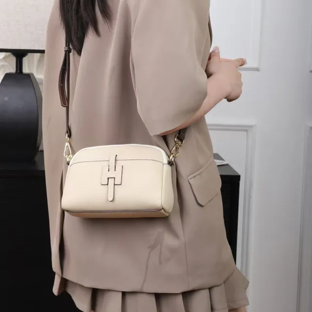 【VERTEX】頭層牛皮H造型拉鍊小方包-B