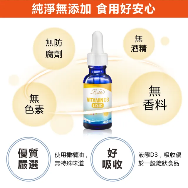 【LOVITA 愛維他】維他命D3滴液400IU(30ml/瓶)