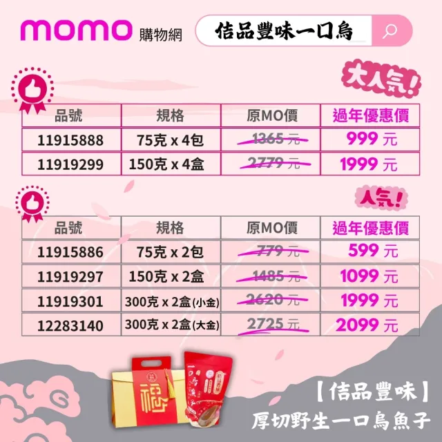 【佶品豐味】厚切野生一口烏魚子75克x3包組(年菜春節伴手禮推薦｜過年送禮必備｜一口吃)