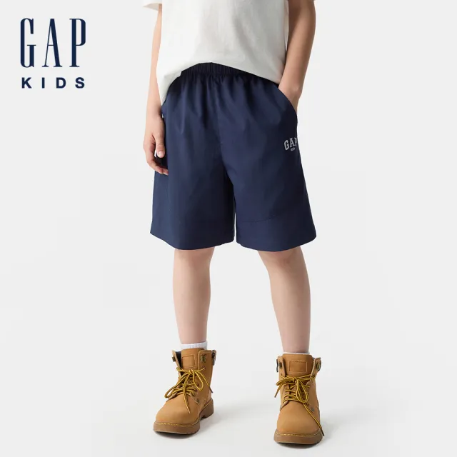 【GAP】男童裝 Logo印花鬆緊短褲-海軍藍(673821)
