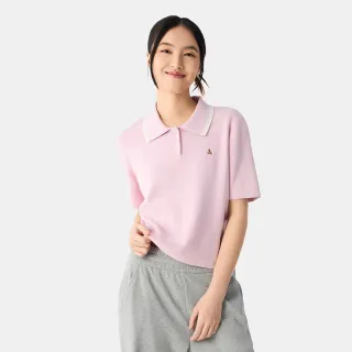 【GAP】女裝 純棉小熊刺繡翻領短袖針織衫-紫粉色(729114)