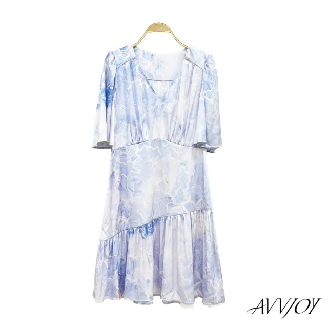 【AVVJOY 艾薇卓爾】V領印花連衣裙(連衣 衣裙 洋裝 花洋 連衣裙 洋裝長 碎花洋 連身裙 茶系洋裝 CLA0465DS)