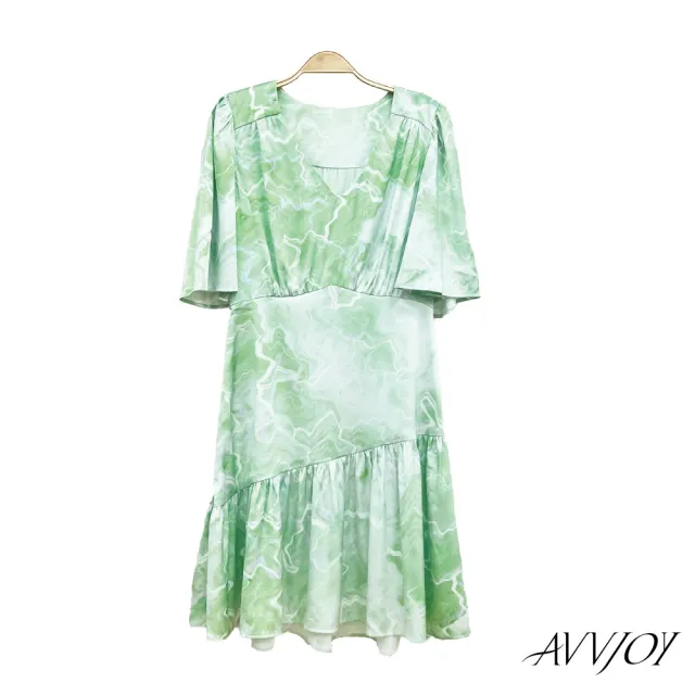 【AVVJOY 艾薇卓爾】V領印花連衣裙(連衣 衣裙 洋裝 花洋 連衣裙 洋裝長 碎花洋 連身裙 茶系洋裝 CLA0465DS)