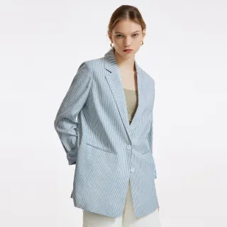 【G2000】女款 仿麻長版西裝外套-灰藍色(3121672675) 38女王節首選