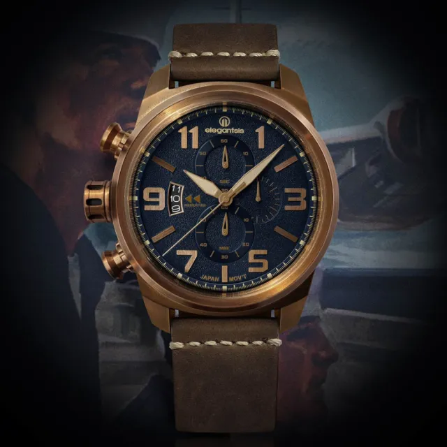 【elegantsis 愛樂時】軍事系列 復古軍事風JT48-MQS腕錶 復刻藍 45.5mm(ELJT48MQS-OB01LC)