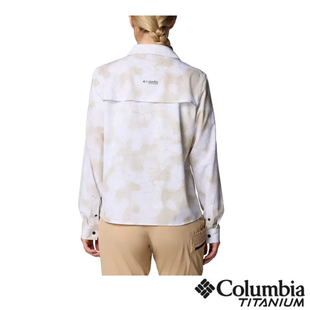 【Columbia 哥倫比亞】女款-超防曬UPF50快排長袖襯衫-米色印花(UAE34820ZI/JS)