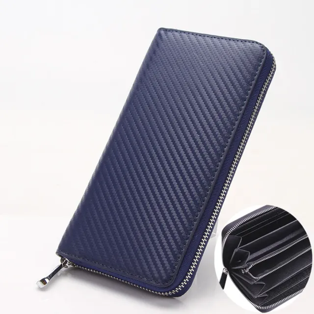 【MoonDy】錢包 皮包 長夾 皮夾 錢包女 錢包男 手機錢包 碳纖維長夾 男士錢包 拉鏈長夾 男