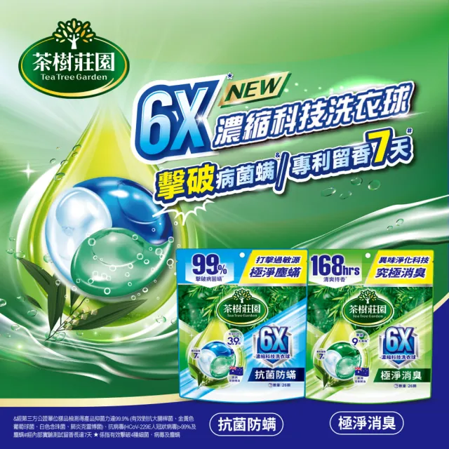【茶樹莊園】6X濃縮科技洗衣球/洗衣膠囊 26顆/袋(抗菌防蟎/極淨消臭)