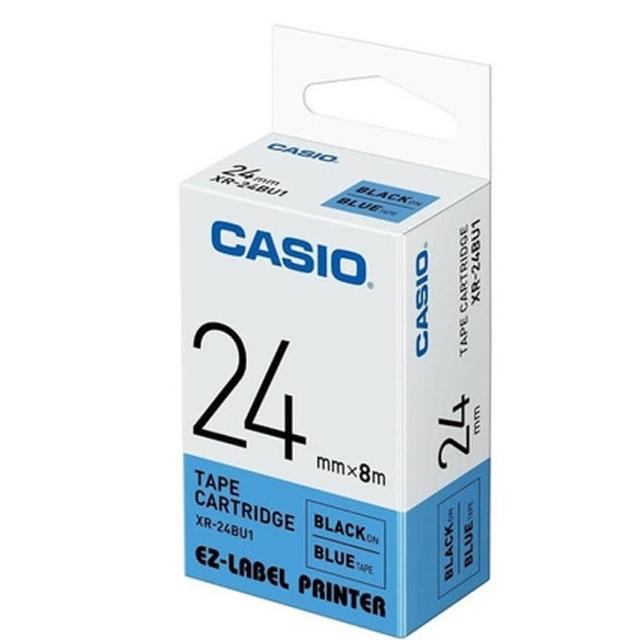 【CASIO 卡西歐】標籤機專用色帶-24mm藍底黑字(XR-24BU1)