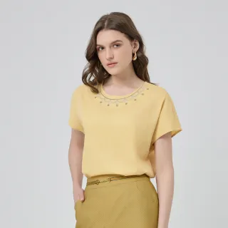 【ILEY 伊蕾】珠寶項鍊刺繡連袖棉質上衣(黃；M-XL；1252361210)