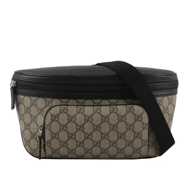 【GUCCI 古馳】GG Supreme 塗層帆布及皮革大款腰包(咖啡色)