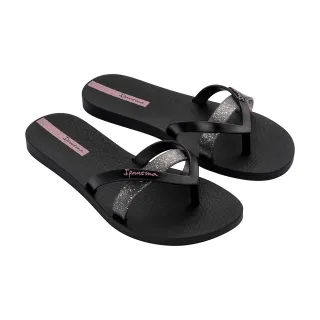 【IPANEMA】雙色拼接交叉人字平底拖鞋(黑色)