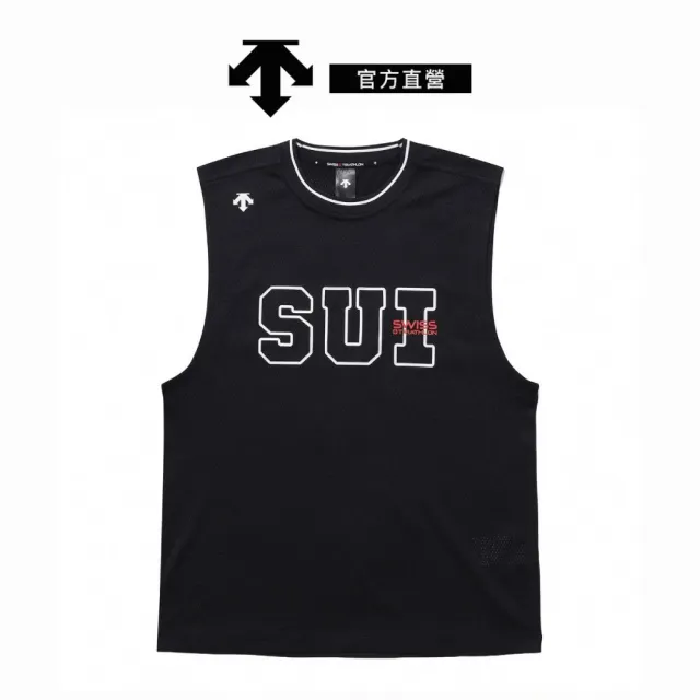 【DESCENTE】迪桑特 男士 無袖運動上衣 透氣運動背心(黑色)