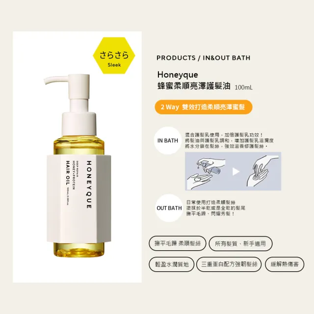 【HONEYQUE】蜂蜜水潤護髮油100ml(水潤豐盈/柔順亮澤)