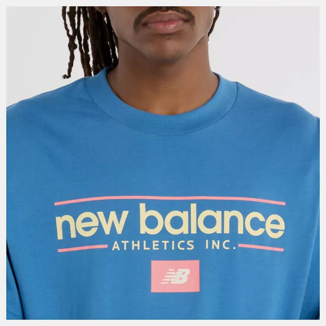 【NEW BALANCE】NB LOGO長袖上衣  運動 休閒  圓領薄長袖 美規 男 藍色(MT51926SET-F)