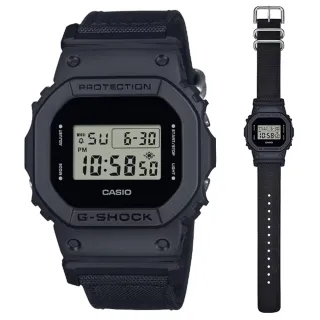 【CASIO 卡西歐】G-SHOCK 實用街頭風格全黑尼龍錶帶方形電子錶(DW-5600BCE-1)