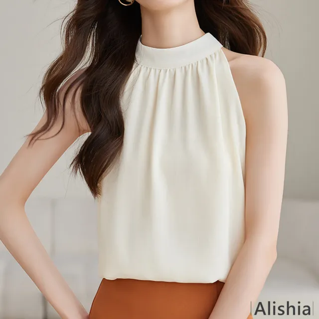 【Alishia】法式時尚削肩無袖上衣 M-2XL(杏色)