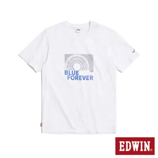 【EDWIN】男裝 立釦印花短袖T恤(白色)