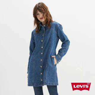 【LEVIS 官方旗艦】女款 全排釦長袖修身牛仔洋裝 / 精工中藍染水洗 上衣 熱賣單品 A4585-0001