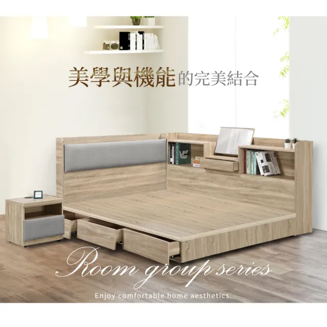 【IHouse】沐森 房間4件組 雙人5尺(插座床頭+收納抽屜底+收納床邊櫃+床頭櫃)