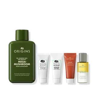 【ORIGINS 品木宣言】青春無敵元氣旅行組(靈芝水50ml/潔面慕絲+奇蹟面膜+元氣乳+潔顏油各15ml)