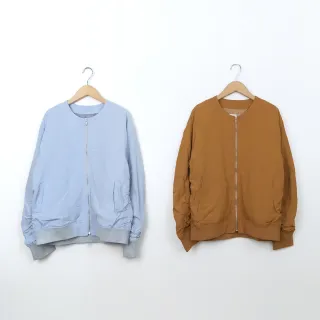 【Dailo】袖抽皺造型夾克長袖外套(藍 卡)