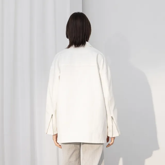 【MASTINA】斜紋幾何剪裁OVERSIZE長袖外套(白 卡/魅力商品)