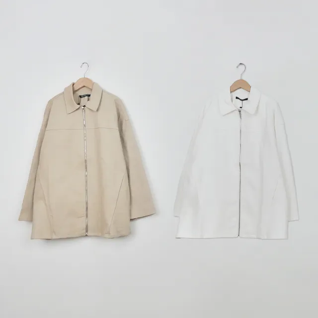 【MASTINA】斜紋幾何剪裁OVERSIZE長袖外套(白 卡/魅力商品)