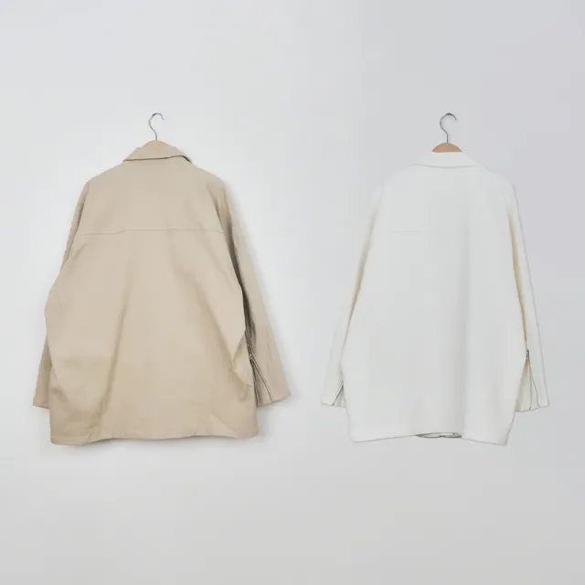 【MASTINA】斜紋幾何剪裁OVERSIZE長袖外套(白 卡/魅力商品)
