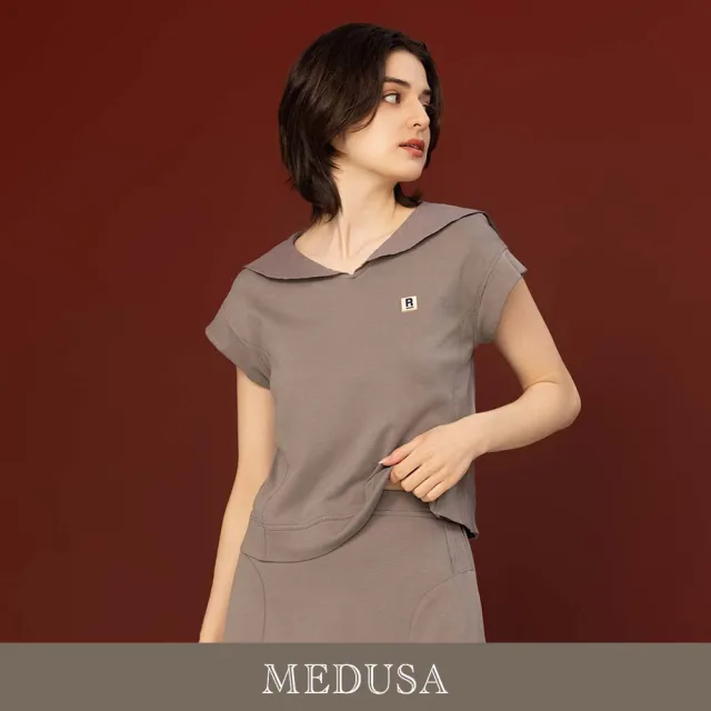 【MEDUSA 曼度莎】現貨-台灣製 水手領純棉休閒上衣 - 2色（M-XL）｜女上衣 休閒 女短袖上衣(601-5090A)