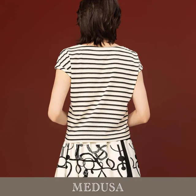 【MEDUSA 曼度莎】現貨-小花緹花條紋休閒T恤 - 2色（M-XL）｜女T恤 女休閒上衣 條紋T恤(601-32001)