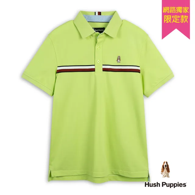 【Hush Puppies】男裝 POLO衫 經典拼接織帶刺繡小狗POLO衫(淺綠 / 53101901)